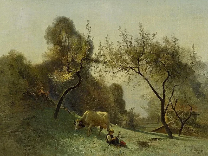 1825-Jacques Dunant - Giovane pastore con una mucca